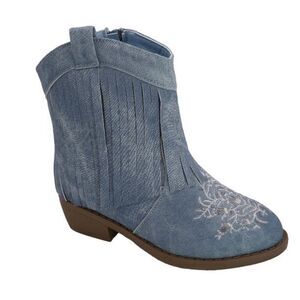 New Little Girl Toddler Denim Western Fringe Cowgirl Heel Boots Size 12T Rodeo